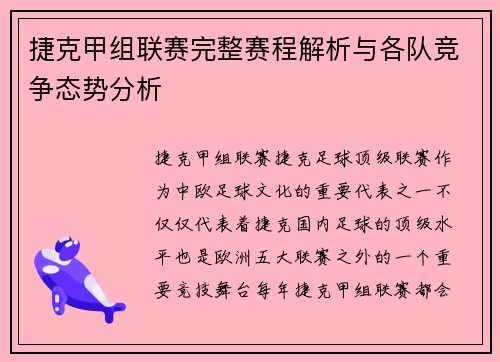 捷克甲组联赛完整赛程解析与各队竞争态势分析