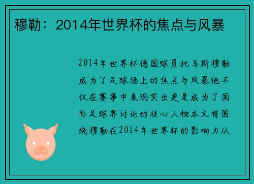 穆勒：2014年世界杯的焦点与风暴
